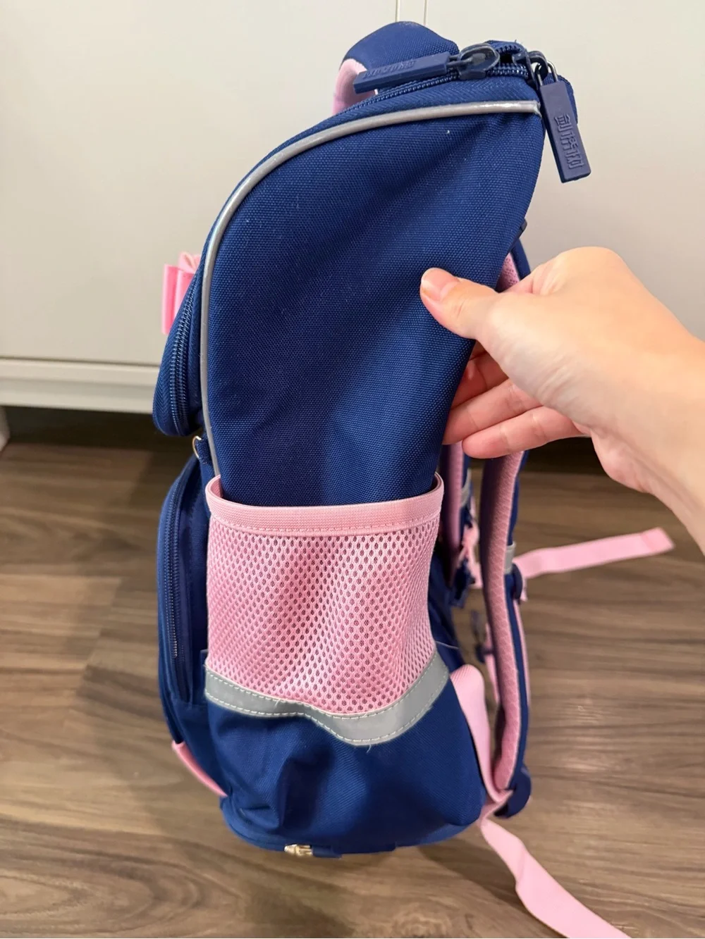 Girls Navy and Pink Bow School Backpack hard shell